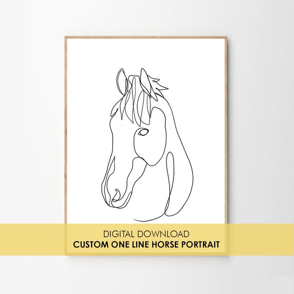 ONE LINE Pferdeportrait, benutzerdefinierte Pferdezeichnung personalisiert eine Linie Kunst Benutzerdefinierte Haustierzeichnung, Tattoo-Auftrag, Line Art Illustration