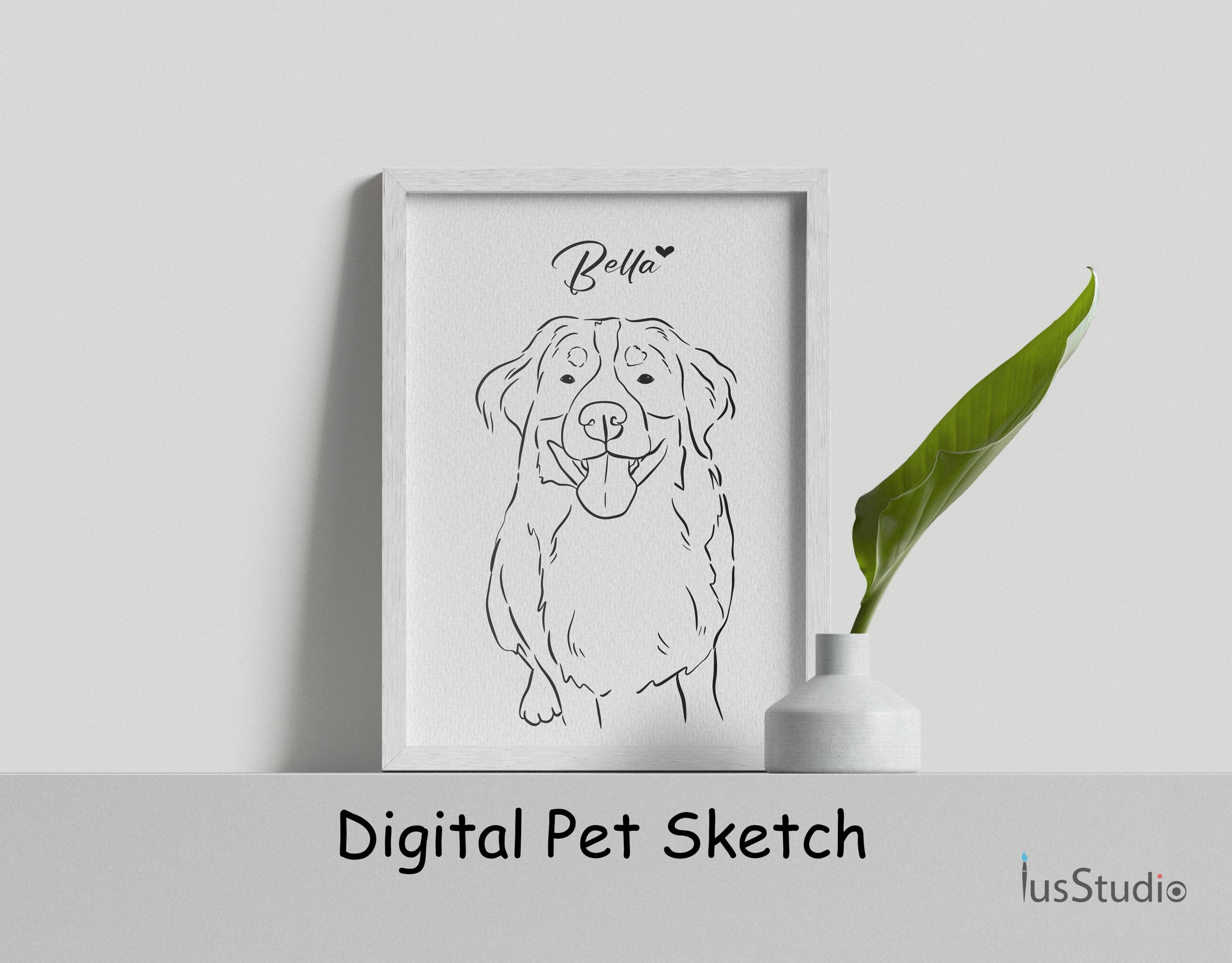 カスタムペット線画：犬の肖像画スケッチ（デジタル） - Etsy 日本