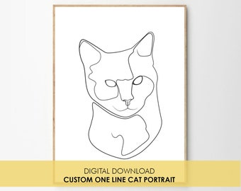 Cat Line Drawing Print, Cat Print, Personalised Print,Giclée Fine Art - Hand Painted Artworks tattoo commission, artistic pet memorial