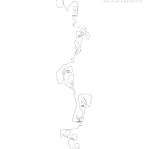 Puede incluir: Dibujo de l&iacute;nea de cinco caras de perro apiladas una encima de la otra, creando una l&iacute;nea continua.