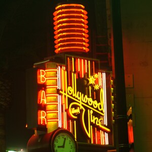 Hollywood & Vine Neon Sign, Hollywood CA  Iconic landmark,  Photography, Canvas, Print, Livingroom, Bedroom, Wall Art,  City at Nite,