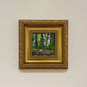 Original Tiny Mushroom in Forest Oil Painting - Original Framed Oil Painting