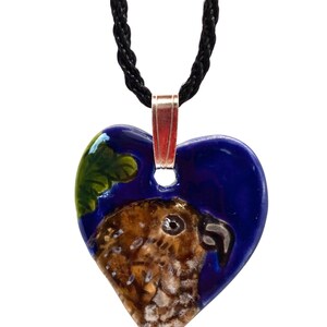 Io Hawaiian Hawk Handmade Ceramic Heart Pendant with Sterling Silver Bale and Adjustible Black Necklace Cord - Pendant handmade in Hawaiʻi