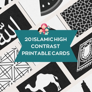Cartes flash islamiques noir et blanc pour stimulation visuelle pour bébé, activité d'apprentissage sensoriel pour nouveau-né, cadeau pour bébé de 0 mois et plus