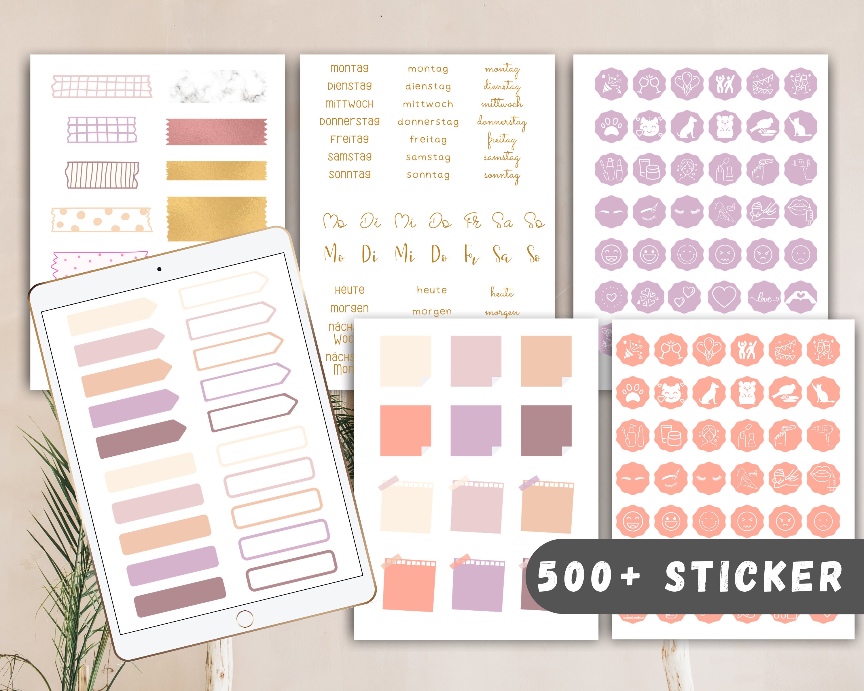 Digitale Sticker Goodnotes deutsch 500 digitale Sticker für dein Bullet