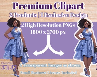 Fashion African American Clipart Dolls For Planners, Stationary or Print On Demand Projects | Digital Download | Digital Sticker | Polka Dot