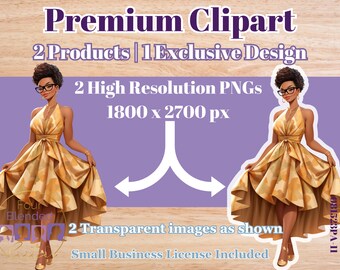 Fashion African American Clipart Dolls For Planners, Stationary or Print On Demand Projects | Digital Download | Digital Sticker | Golden