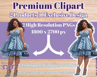 African American Fashion Clipart Dolls | AI Artwork | Digital Planner | Digital Download | Digital Sticker | Midjourney Art | Polka Dots