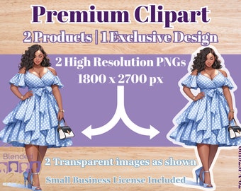 African American Fashion Clipart Dolls | AI Artwork | Digital Planner | Digital Download | Digital Sticker | Midjourney Art | Polka Dots