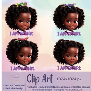FourBlendedSistas Cute African-American Clip Art | Exclusive Designs | PNG | Transparent Background | Small Business Use License | Clip Art