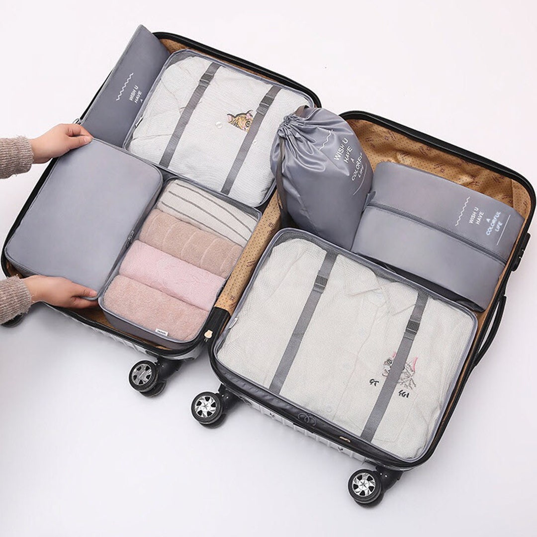 Organisateur de voyage 8 Ensemble Organisateurs de bagages avec sac à  chaussures Cubes de voyage Organisateur de valise Ensemble sacs de  rangement imperméables (gris)