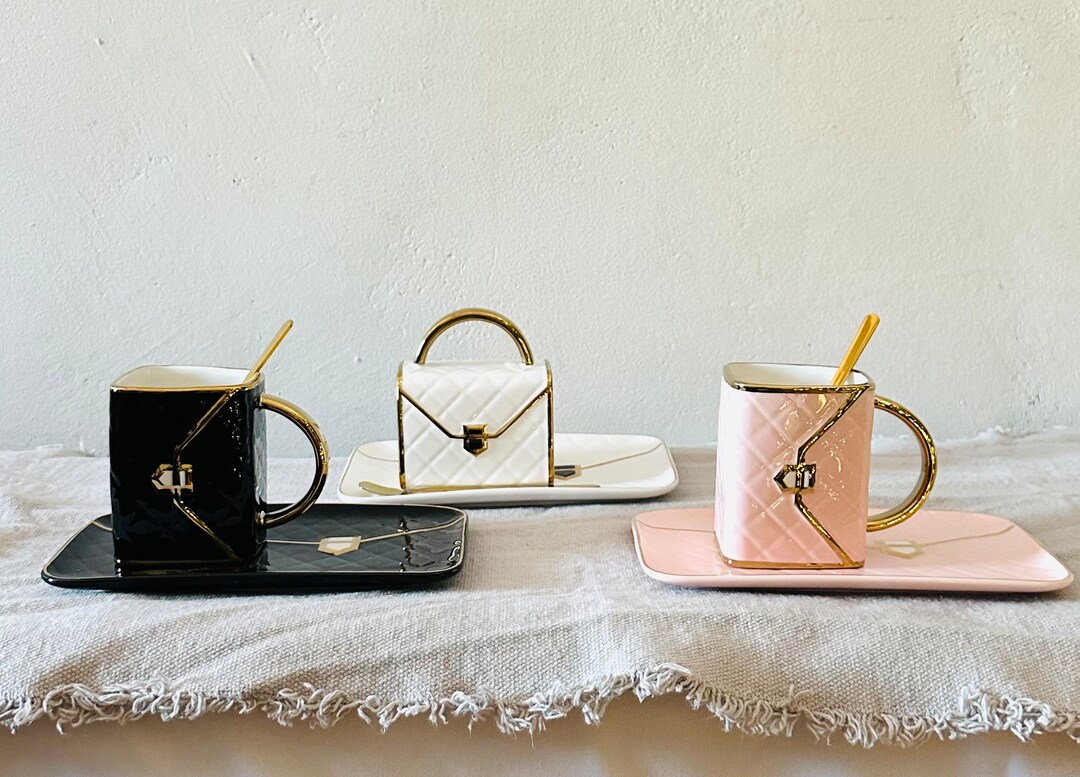 Porcelain Handbag Cup With Saucer & Spoon Unique Gift Etsy