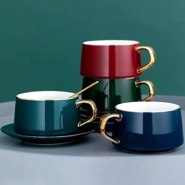 Blue Gold Tea Cup Etsy