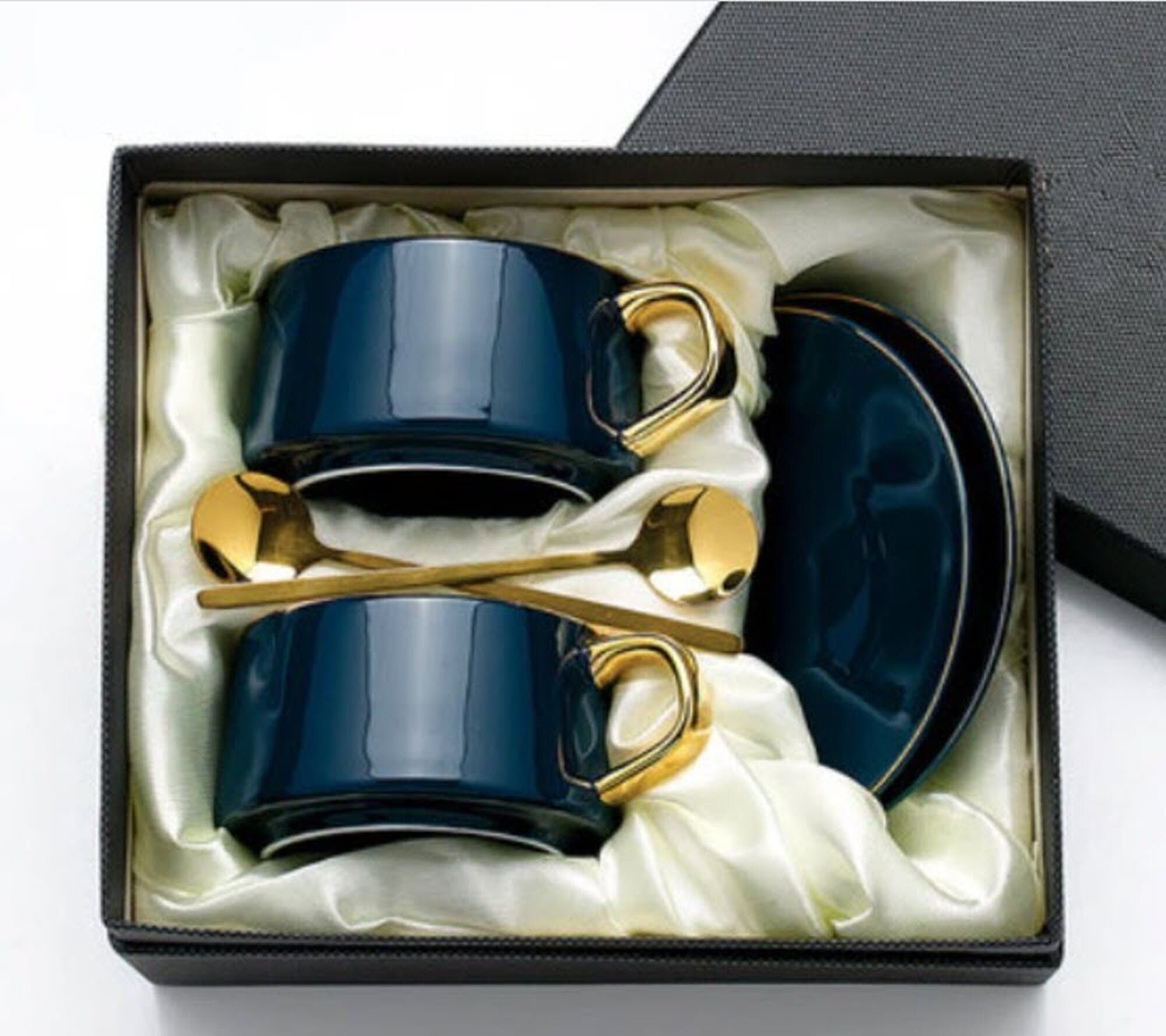 Elegant Durable and Colorful Porcelain Espresso Cup and Saucer Set - Gold, 2  oz. Set of 6 