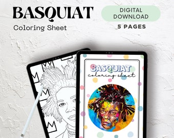 Jean-Michel Basquiat Hoja para colorear imprimible PDF Descarga digital, Impresión de página para colorear, Arte Basquiat, Impresión Basquiat, Cartel de Basuiat