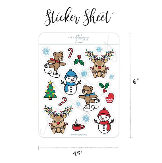 Holiday Stickers for Envelopes, Christmas Sticker Sheet Cute