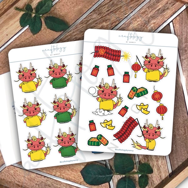 Year of the Dragon stickers for kids, Vietnamese Lunar New Year stickers for envelope, Tet stickers for planner, Chinese New Year stickers