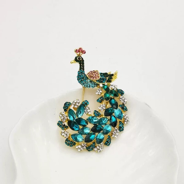 Peacock brooch, animal pin, gifts for her