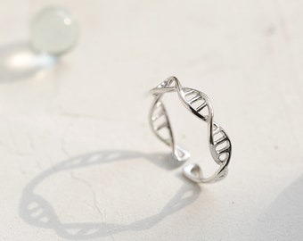 DNA adjustable dainty silver ring, creative spiral rings,