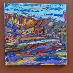Mountain Village by the River - 14&quot; x 14&quot;