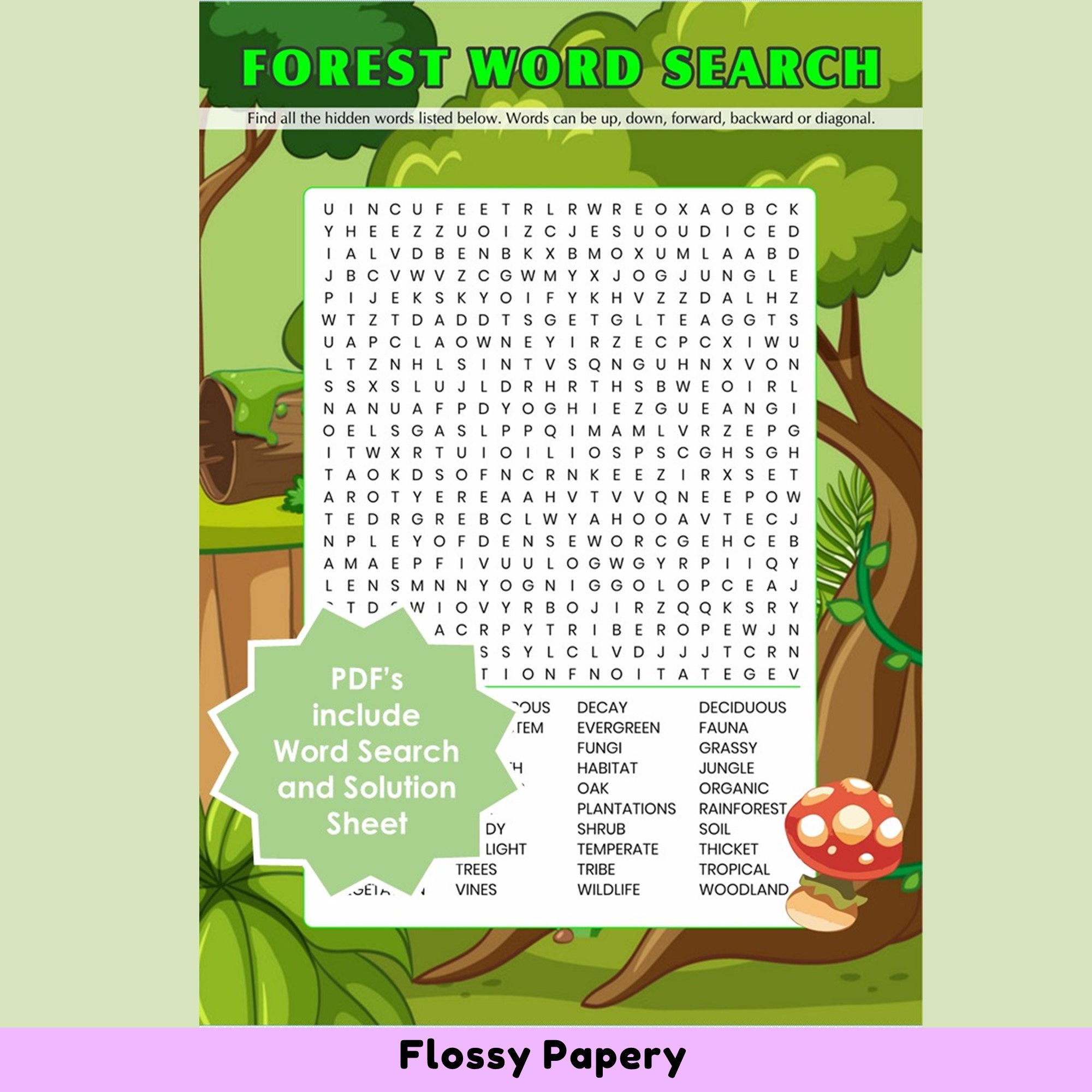 forest word search printable pdf large word search puzzle etsy