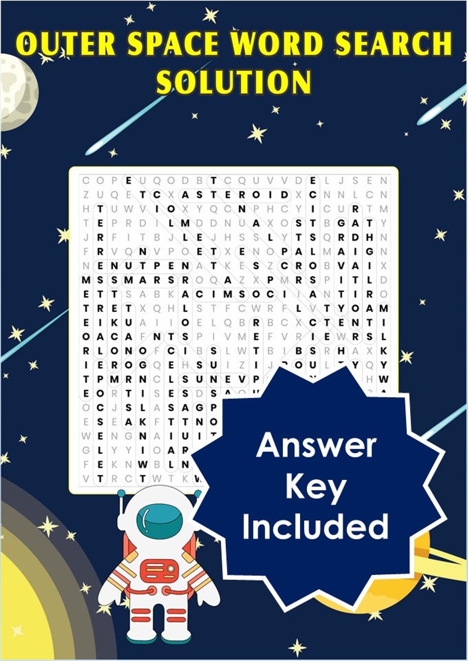 Outer Space Word Search Printable PDF Large Word Search Etsy