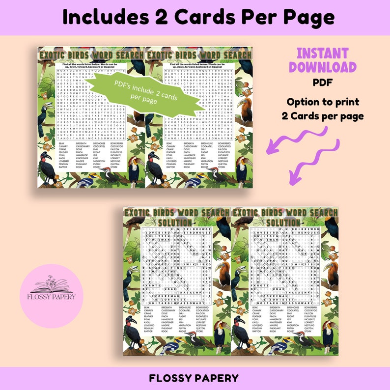 Exotic Birds Word Search Puzzle (printable PDF) - Etsy Australia