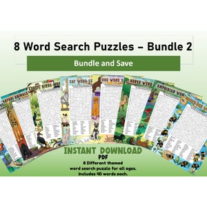 8 Word Search Printable PDF&#39;s. Large Word Search Puzzles. Wordsearch Bundle.