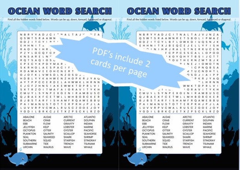 Ocean Word Search Printable PDF. Large Word Search Puzzle. - Etsy Australia