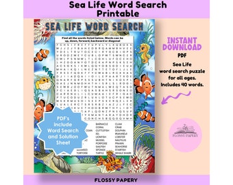 Sea Life Word Search Puzzle (Printable PDF)