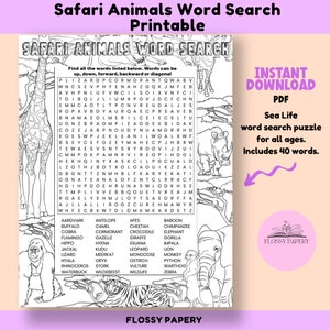 Safari Animals Word Search