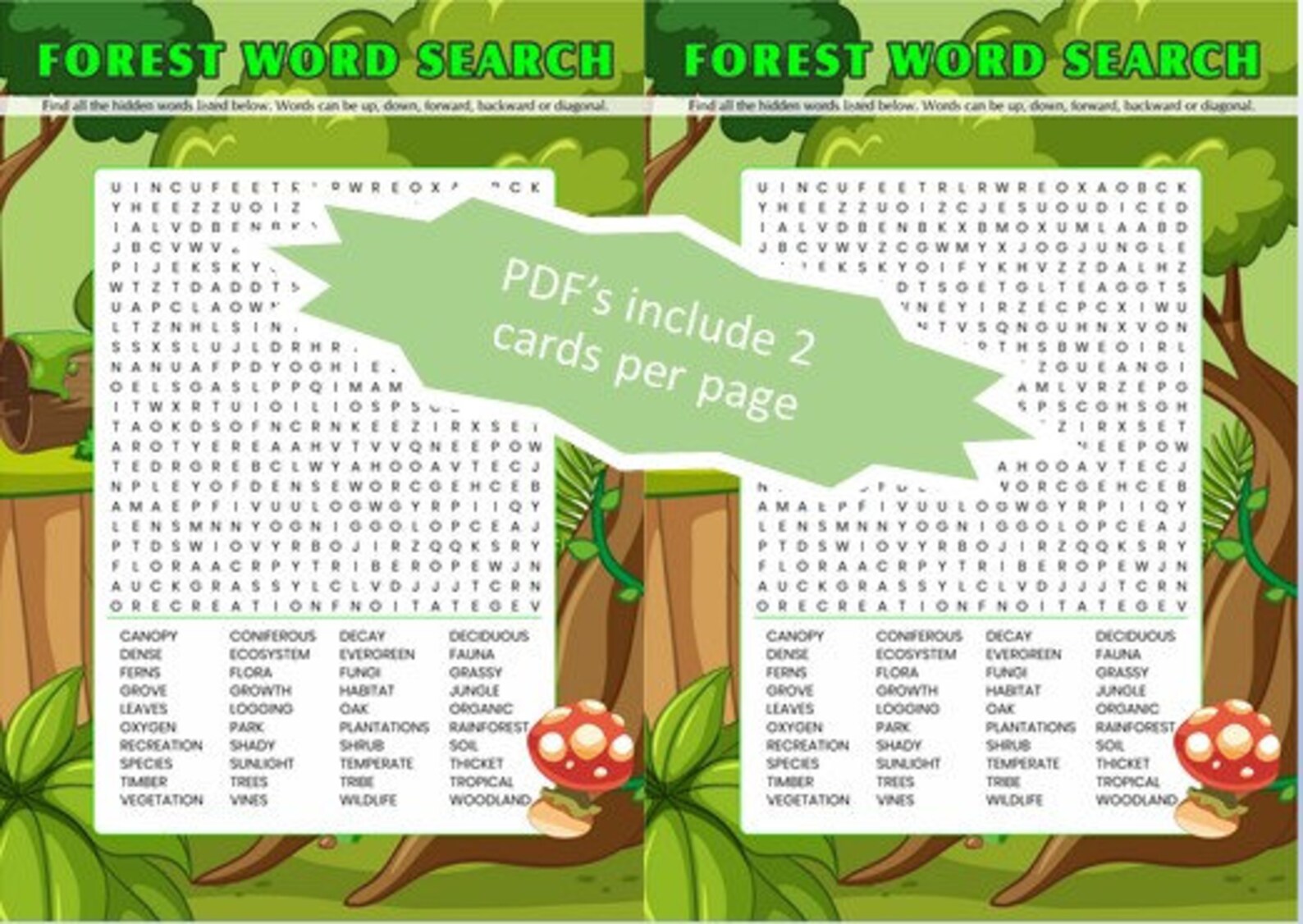 Forest Word Search Printable PDF. Large Word Search Puzzle. Etsy