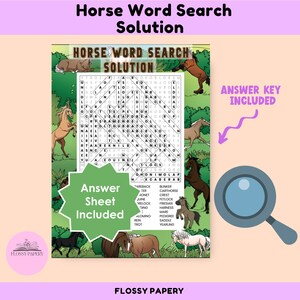 Horse Word Search Printable PDF. Large Word Search Puzzle. - Etsy