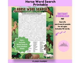 Horse Themed Word Searches, Digital Download: 50 Printable Pages With ...