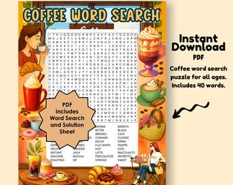 Coffee Word Search Printable Puzzle (PDF)