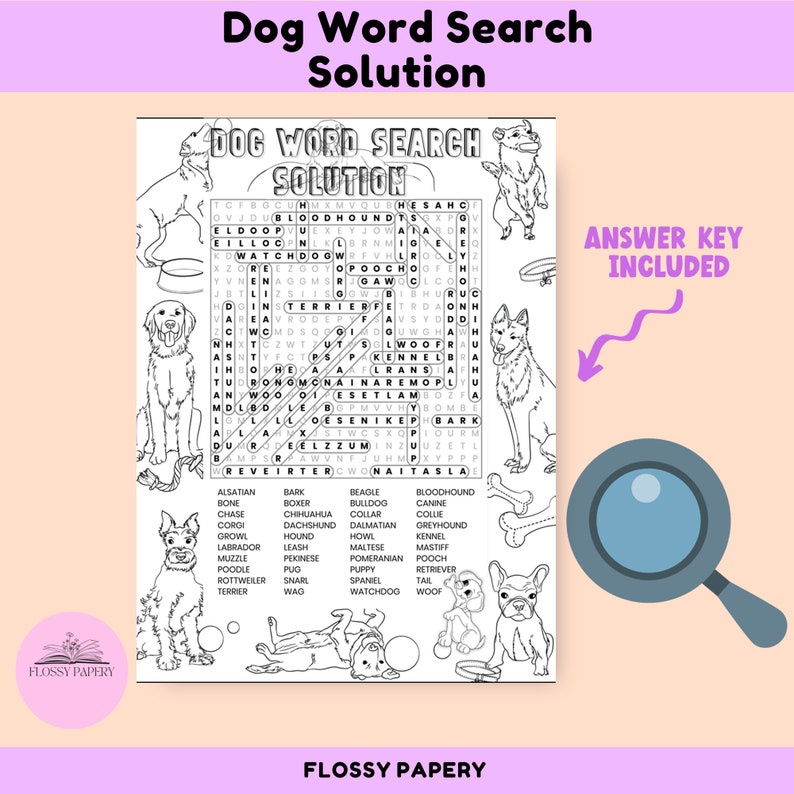 Dog Word Search Etsy