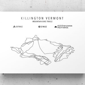 Killington Vermont Mountain Bike Map -Physical Print -Bike Art -Custom Bike Poster -Cadeau pour les motards -Cartes -Décor de vélo -Wall Art -Wall Decor