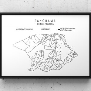 Carte de ski panoramique- Impression physique -Panorama Colombie-Britannique -Art de ski -Affiche de ski personnalisée- Cadeau pour skieur- Cartes- Décor de ski -Art mural