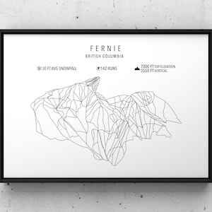 Fernie Ski Karte - Digitaler Download -Fernie Ski Resort British Columbia -Ski Art -Custom Ski Poster -Geschenk für Skifahrer -Landkarten -Ski Dekor -Wall Art