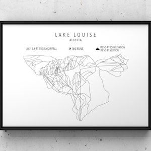 Carte de ski de Lake Louise -Impression numérique -Station de ski de Lake Louise Alberta -Ski Art -Affiche de ski personnalisée -Cadeaux pour les skieurs -Cartes -Décor de ski -Wall Art