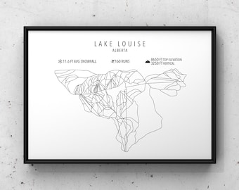 Lake Louise Ski Map -Digital Print -Lake Louise Ski Resort Alberta -Ski Art -Custom Ski Poster -Gifts for skiers -Maps -Ski decor -Wall Art