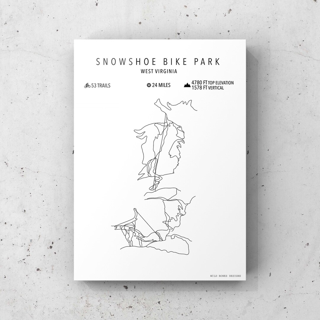 Snowshoe Mountain Bike Map physical Print bike Art custom Bike Poster