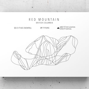 Red Mountain Ski Map- Digital Download -Red Mountain Ski Resort BC -Ski Art -Custom Ski Poster -Gift for skier -Maps- Ski decor -Wall Art