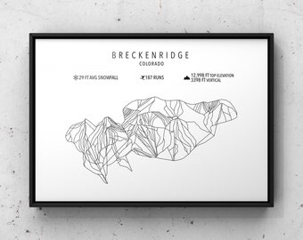 Breckenridge Ski Map- Physical Print -Breckinridge Resort Colorado -Ski Art -Custom Ski Poster- Gifts for skiers -Maps -Ski decor -Wall Art