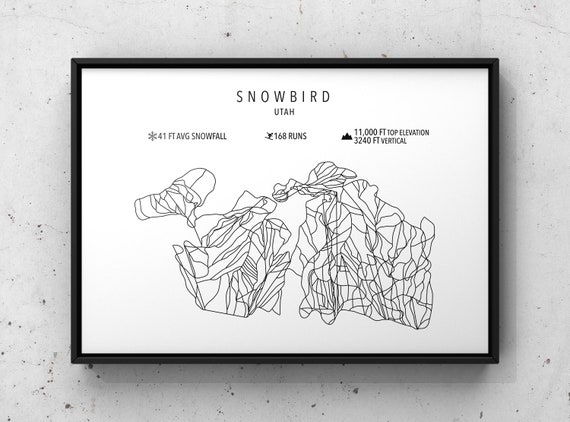Snowbird Feature Map Snow Bird Ski Map Digital Download Snowbird Resort Utah Ski | Etsy