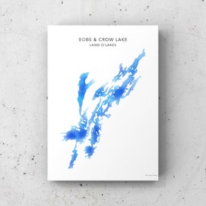 Bobs and Crowe Lake Map -Physical Print -Cottage Gifts -Lake Art -Custom Lake Poster -Maps -Personalized Gifts  -Wall Art -Lake House Decor