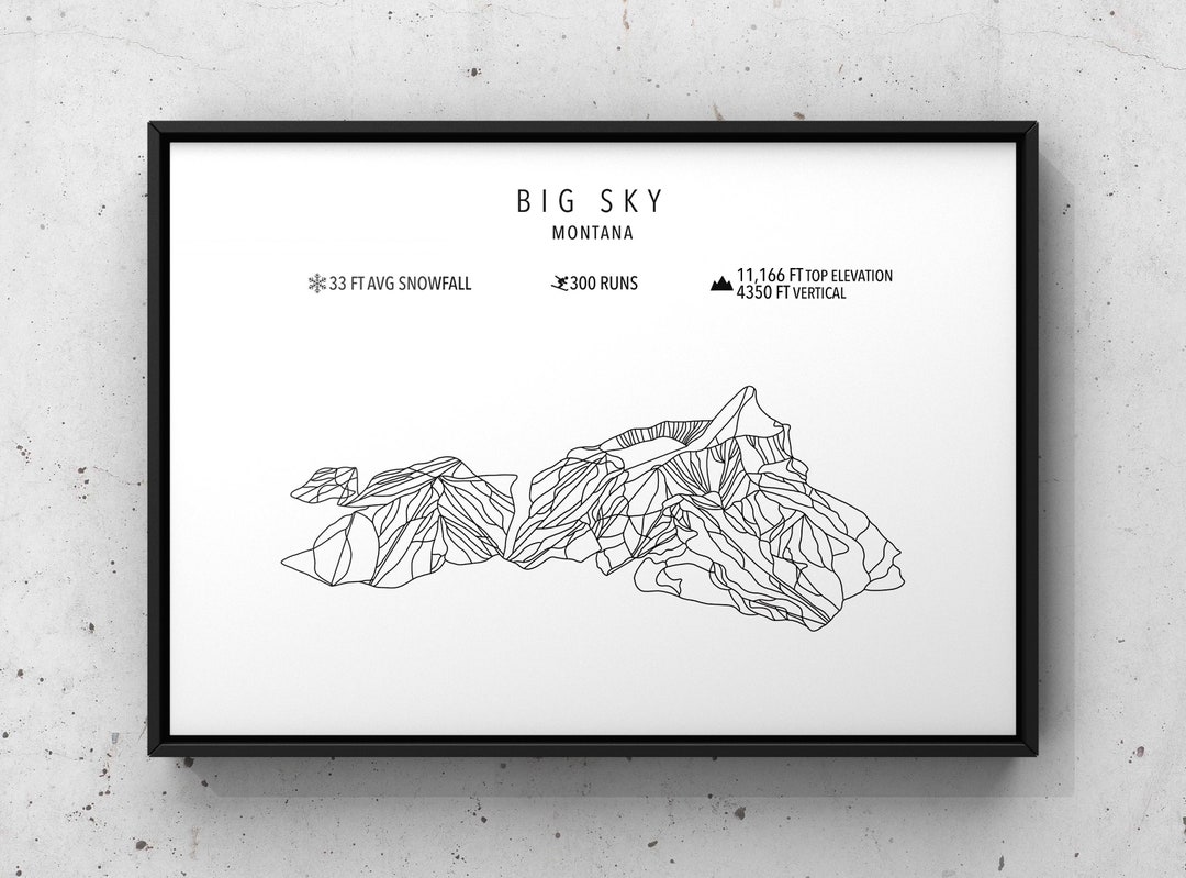 Big Sky Ski Map- Physical Print -big Sky Resort Montana -ski Art ...