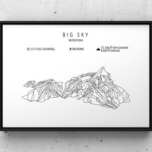 Carte de ski Big Sky - Impression physique - Big Sky Resort Montana - Art de ski - Affiche de ski personnalisée - Cadeaux pour les skieurs - Cartes - Décor de ski - Art mural