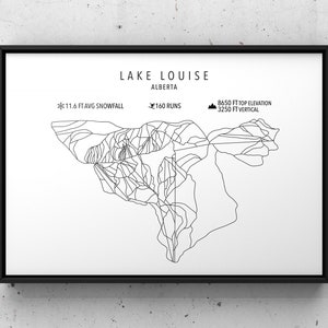 Carte de ski de Lake Louise - Impression physique - Lake Louise en Alberta - Art de ski - Poster de ski personnalisé - Cadeaux pour les skieurs - Cartes - Déco de ski - Art mural