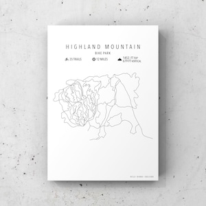 Highland Mountain Bike Map -Physical Print -Bike Art -Custom Bike Poster -Gift for bikers -Maps -Bike decor -Wall Art -Wall Decor